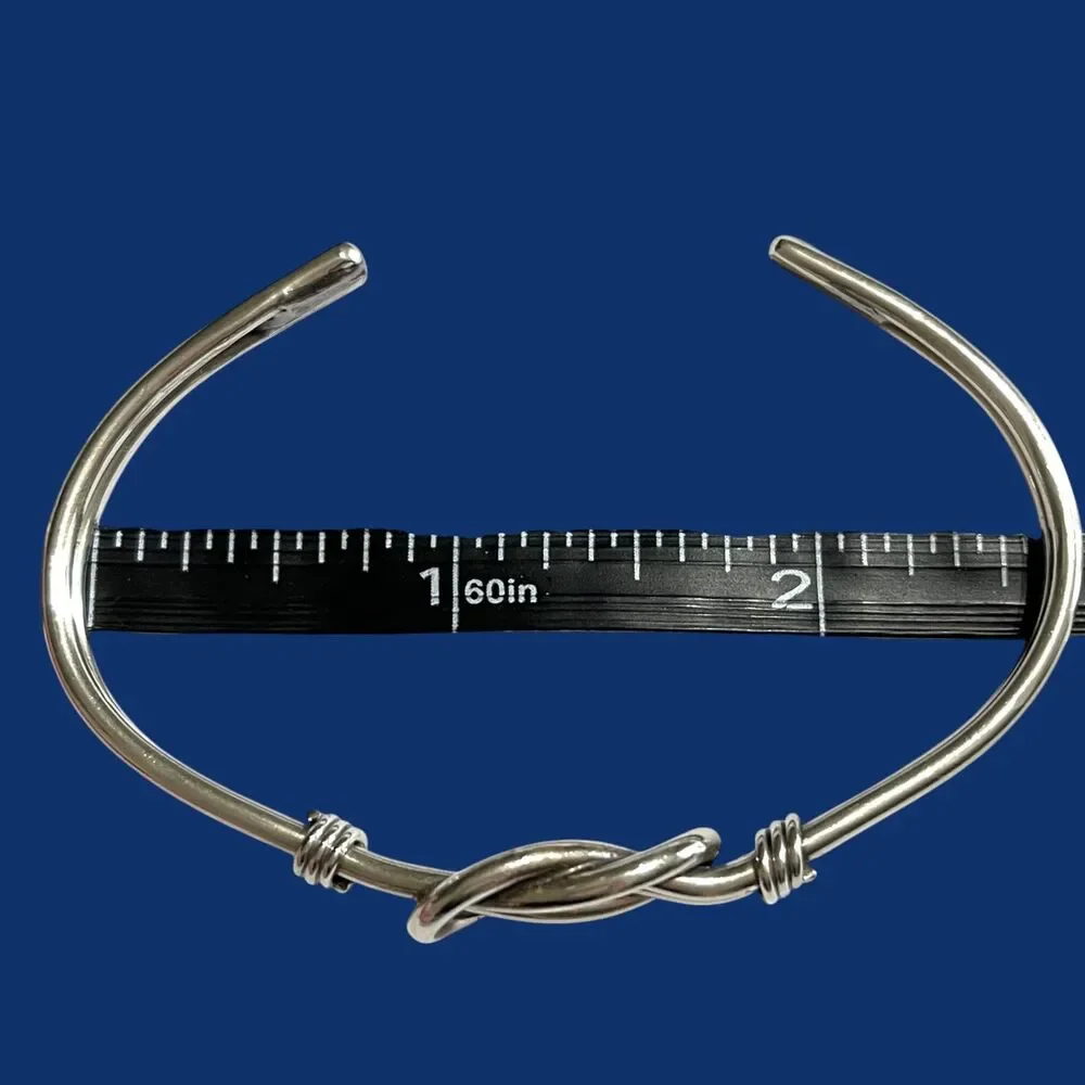 Vintage Silver Tone Knot Cuff Thin Bracelet Twist Wire Handmade Artisan Jewelry